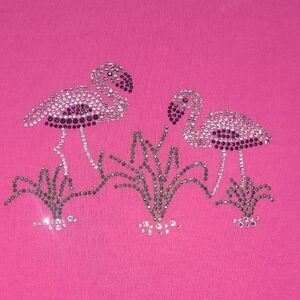 Pink Beaded Flamingo T-Shirt Short Sleeve 100% Cotton Boat Neck Collectors Item